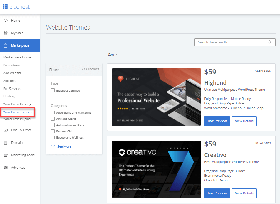 Bluehost themes